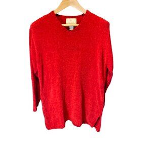 Express Tricot Red V Neck Long Tunic Sweater Sz M